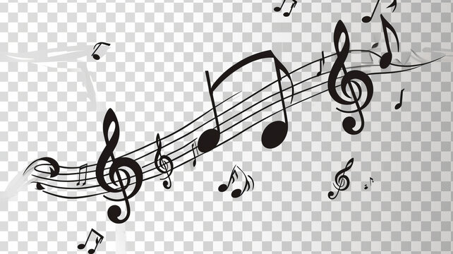Music notes floating on a transparent background, a visual melody by AI Generative.