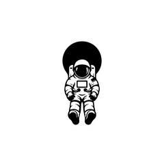 Astronaut Floating In Space Logo Monochrome Design Style