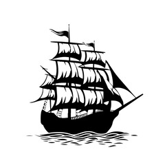 Brig Ship Logo Monochrome Design Style