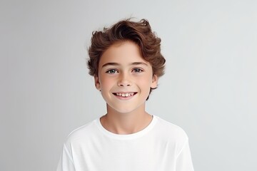 Portrait of a cute little boy in a white t-shirt