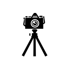 Camera On Tripod Logo Monochrome Design Style - obrazy, fototapety, plakaty