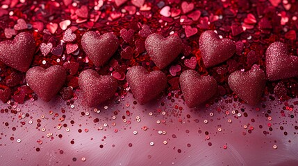 hearts scattered pink surface red maroon precious metals beauteous sumptuous gifts aliased banner distant
