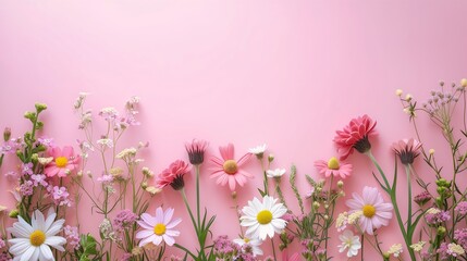 flowers arranged row pink background transparent lying bed daisies forest dreamy hazy gaussian blur death dying