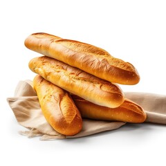 A pile of baguette bread isolated in white background