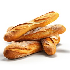 A pile of baguette bread isolated in white background