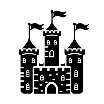 Castle With Flags Logo Monochrome Design Style