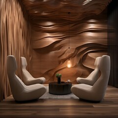 a retreat where sculptural wooden elements take center stage. Picture wooden accent walls, furniture with clean lines, and artistic wooden installations