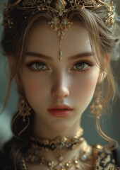 closeup doll necklace breathtaking asian face warrior pale skin arab princess young woman hindu