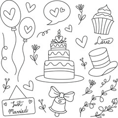 Wedding doodle collection hand drawn element illustration 
