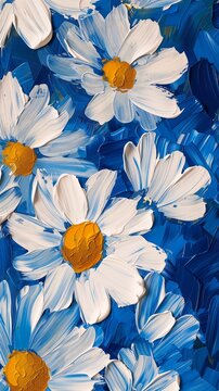 white flowers blue background design milk amazing lots little daisies thick impasto paint ratio cover body young daffodils