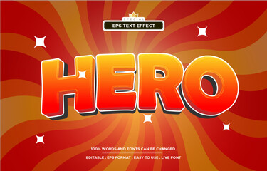Hero Super  3d editable text effect with red and gold color, suitable for hero themes.
