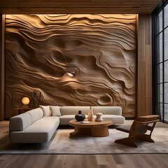 a retreat where sculptural wooden elements take center stage. Picture wooden accent walls, furniture with clean lines, and artistic wooden installations