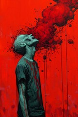 man blood dripping down face red background spit flying mouth illustrated top cow comics hallucinogen blowing princess head skull carnage