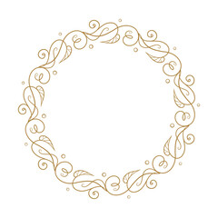 Vector round floral frame with ivy leaves decoration. Vintage style ivy stems wreath.