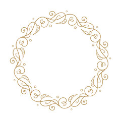 Vector round floral frame with ivy leaves decoration. Vintage style ivy stems wreath.