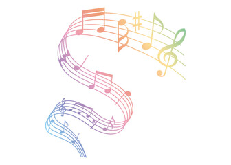流れる音符イラスト　カラフル