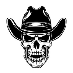 Cowboy Skull Logo Monochrome Design Style