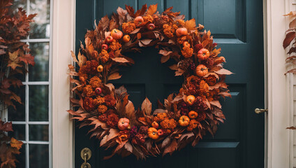 Autumn wreath on front house door
