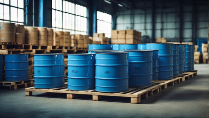Blue barrel drum on the pallets contain