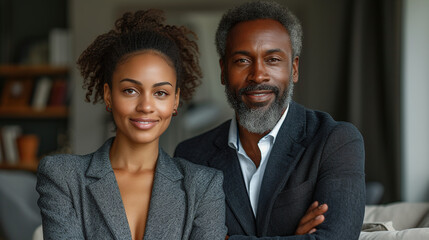 Portrait of happy multiracial business couple in Africa posing with arms crossed.