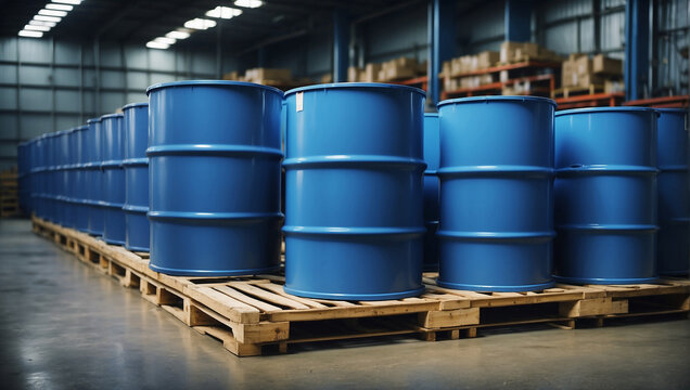 Blue barrel drum on the pallets contain