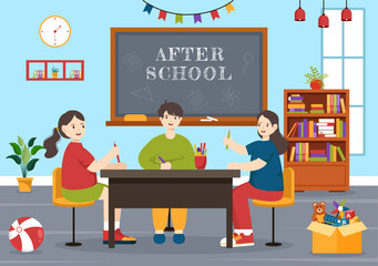 After School Vector Illustration with Students Leave School Building After Class or Program and Back to Home in Flat Cartoon Background