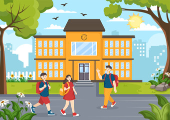 Obraz na płótnie Canvas After School Vector Illustration with Students Leave School Building After Class or Program and Back to Home in Flat Cartoon Background