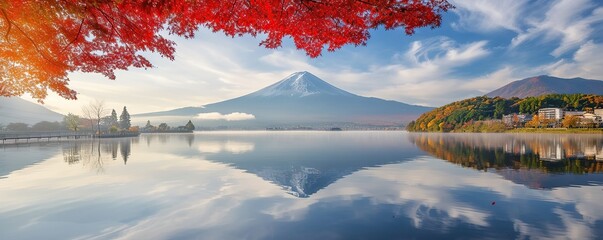 Autumn with views of Mount Fuji and clear morning mist