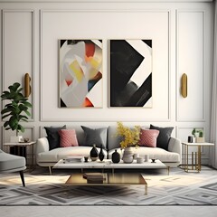 a living room transformed into an abstract art gallery