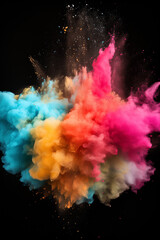 Colorful exploding powders on a bright and lively background with copy space