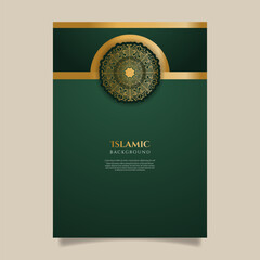 Islamic poster with dark green and gold background. - Vector.