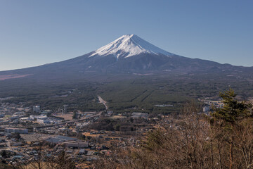 Fuji mountain  in Winter blue mountain , color blue sky of Yamanashi Japan , snowcapped Fuji mountain, landscape.