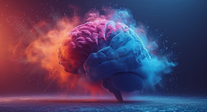 Exploding brain concept with vibrant powders