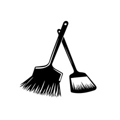 Broom and dustpan Logo Monochrome Design Style - obrazy, fototapety, plakaty