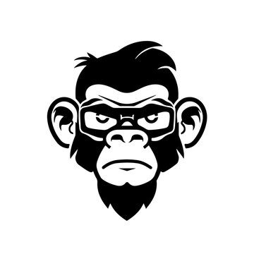 cartoon monkey head Logo Monochrome Design Style
