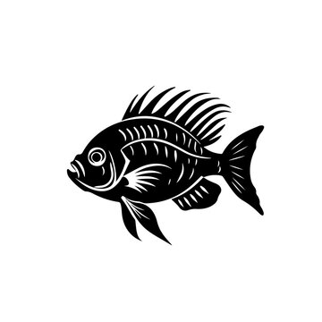 Fish with spiky dorsal fin Logo Monochrome Design Style