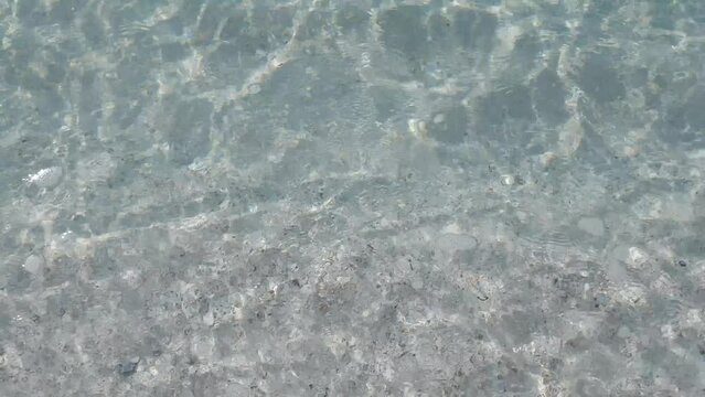 Ocean and beach edge with waves in clear water gently ebbing and flowing