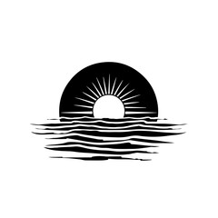 Sunset Sunrise Logo Monochrome Design Style