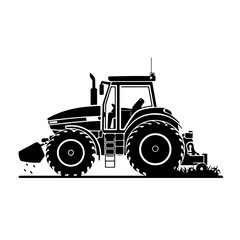 Tractor cultivating farmland Logo Monochrome Design Style