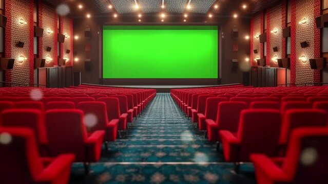 modern cinema movie theatre with realistic red rows of seats and chairs concept animation looping video style