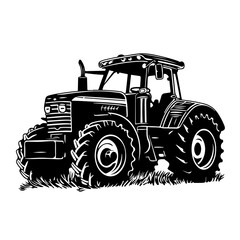 Wheat Tractor Logo Monochrome Design Style