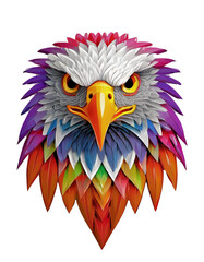 High quality, logo style, 3d, powerful colorful eagle face logo facing forward, isolate background