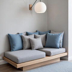 Zen Reading Nook - Professional close-up of a minimalistic interior setting with soft upholstery and Zen elements Gen AI - 729781712