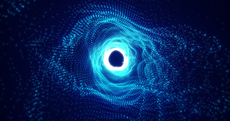Abstract glowing light hi-tech energy blue tunnel frame of lines and particles tunnel futuristic, abstract background