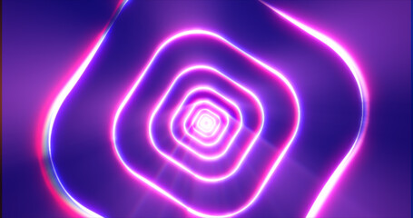 Obraz premium Purple energy digital square rectangle tunnel frame made of lines and dots futuristic magical glowing bright. Abstract background