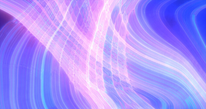 Abstract bright blue purple glowing flying waves from twisted lines energy magical background