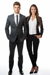 Male and female businessmen, white background