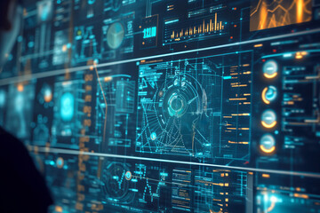 Fototapeta premium Achieve an edge over your competition by analyzing your business data with futuristic digitalization charts graphs Generative AI