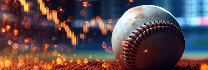 Sports betting concept with charts and graphs showing wins, losses, and odds with baseball equipment