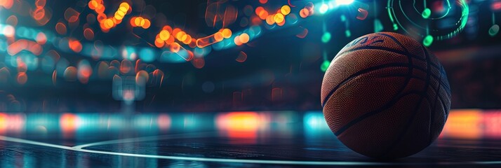 Sports betting concept with charts and graphs showing wins, losses, and odds with basketball equipment - obrazy, fototapety, plakaty